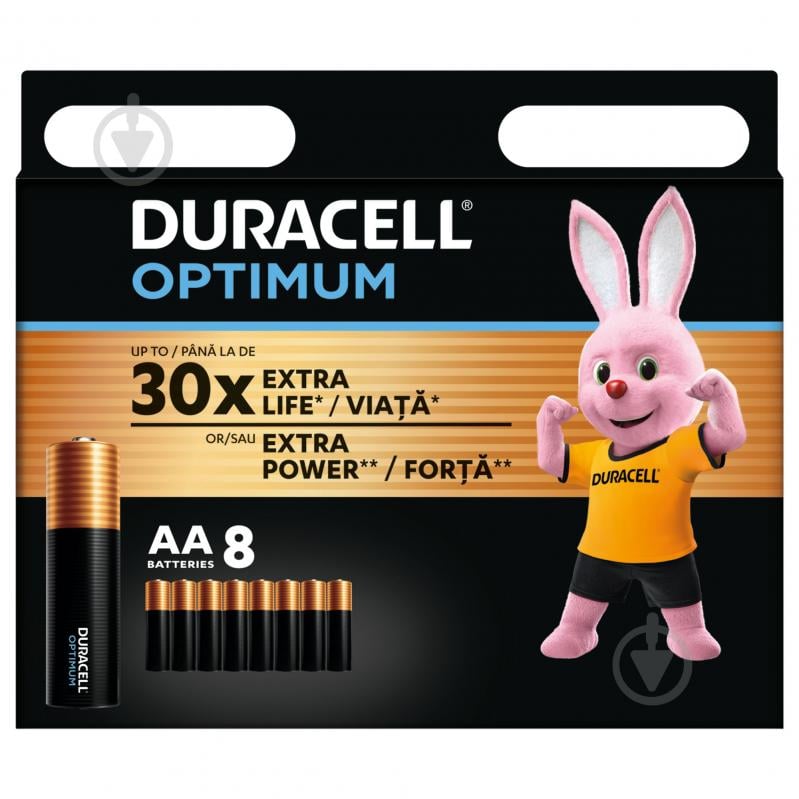 Батарейка Duracell лужна LR06 KPD 08х10 Optimum AA (пальчикові) 8 шт. - фото 1