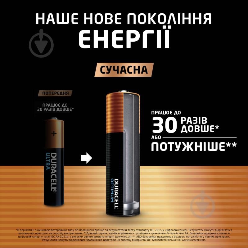 Батарейка Duracell лужна LR06 KPD 08х10 Optimum AA (пальчикові) 8 шт. - фото 2