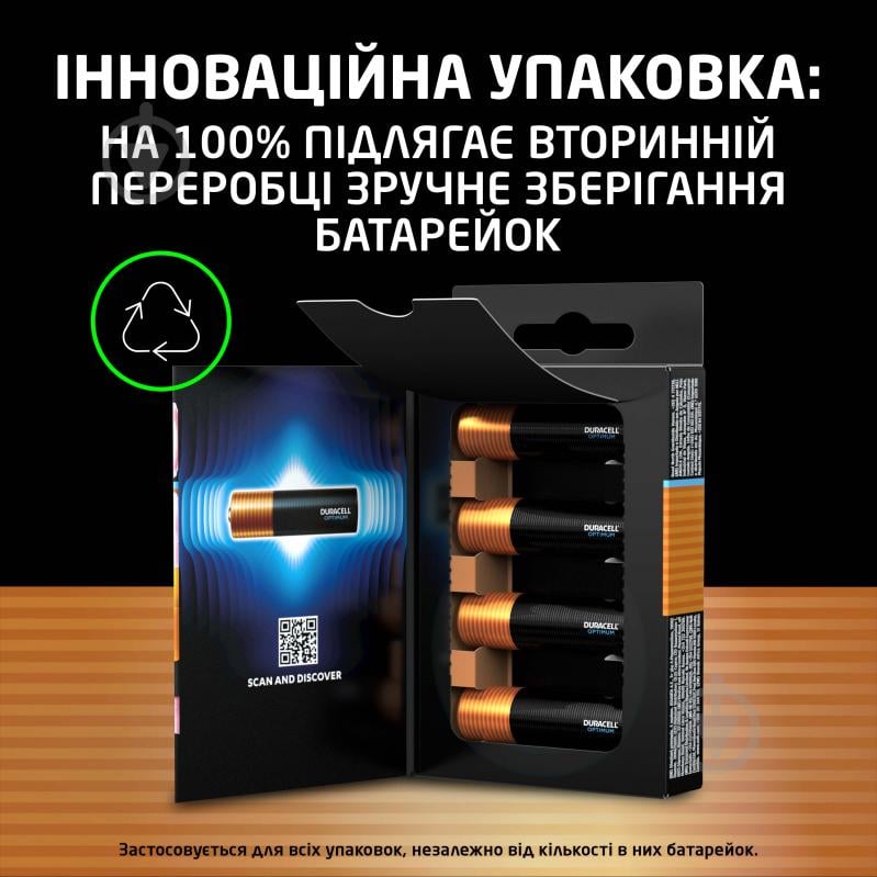 Батарейка Duracell лужна LR06 KPD 08х10 Optimum AA (пальчикові) 8 шт. - фото 4