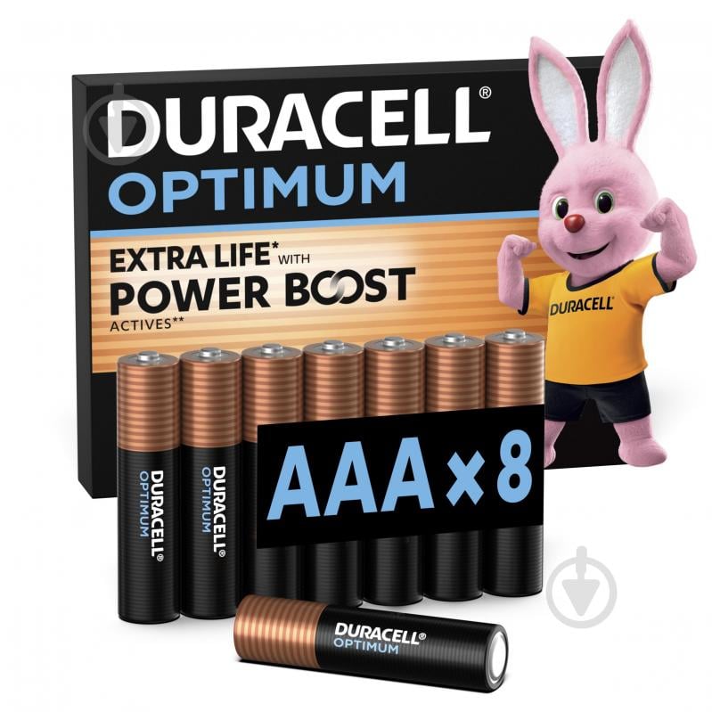 Батарейки щелочные Duracell Optimum AAA (мизинчиковые) 8 шт. - фото 1