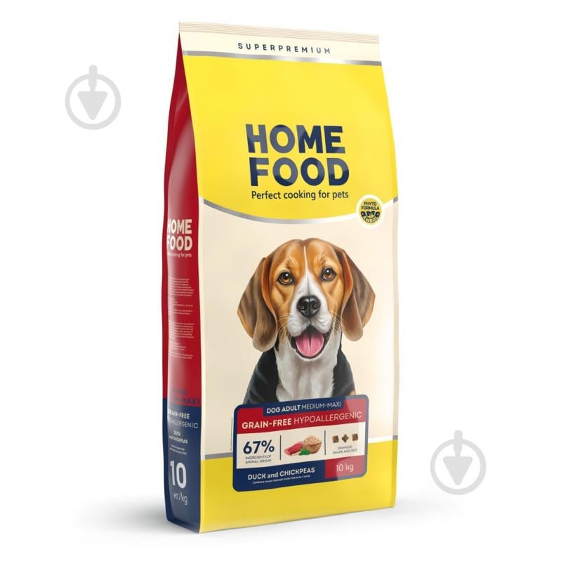 Корм сухий беззерновий Home Food для дорослих собак середніх та великих порід Качка та нут Grain-free hypoallergenic 10 кг - фото 1 Корм сухий беззерновий Home Food для дорослих собак середніх та великих порід Качка та нут Grain-free hypoallergenic 10 кг - фото 1