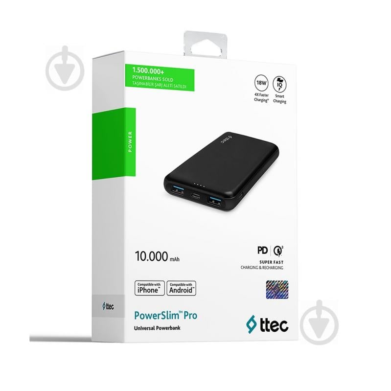 Повербанк Ttec PowerSlim Pro PD/QC 3.0 10000 mAh black (2BB167S) - фото 2