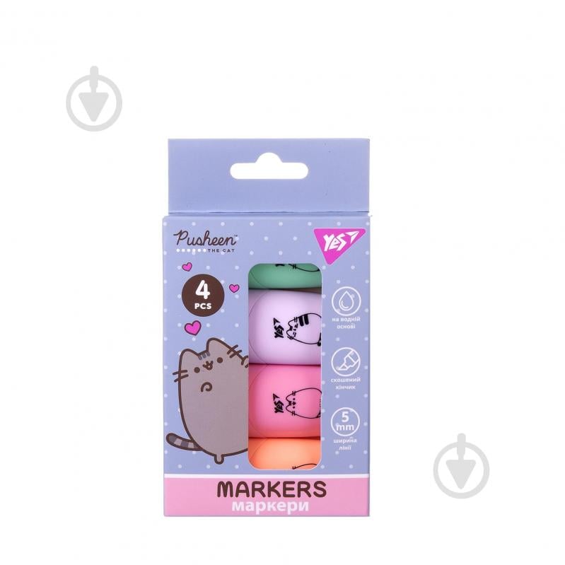 Маркер текстовый YES Pusheen 4 шт. мульти 391094 - фото 2