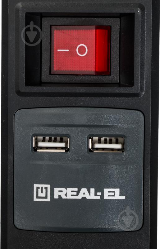 Фільтр-подовжувач REAL-EL RS-5 USB CHARGE із заземленням 5 гн. чорний 3 м RS-5 USB CHARGE 3m, black - фото 3