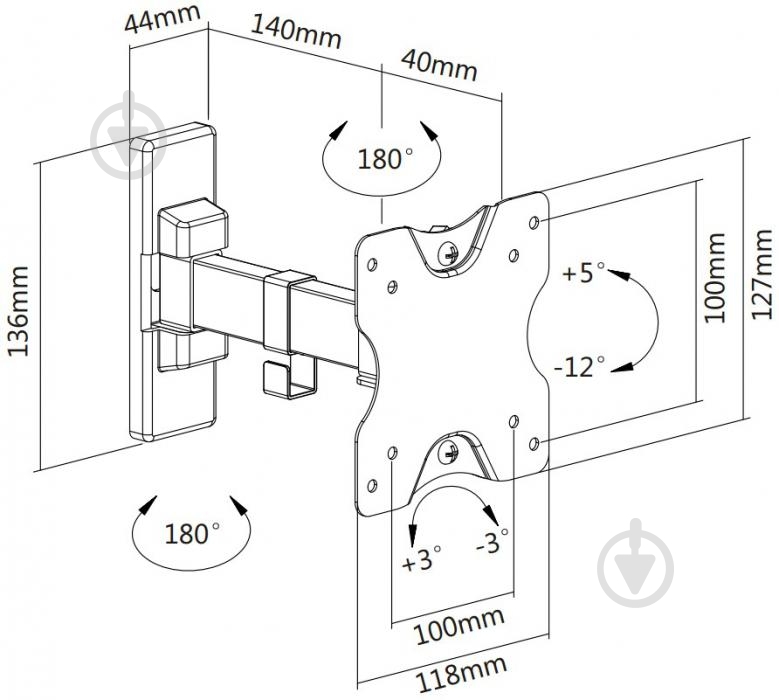 Крепление для телевизора Brateck LDA21-111 поворотно-наклонные 15"-24" черный - фото 2
