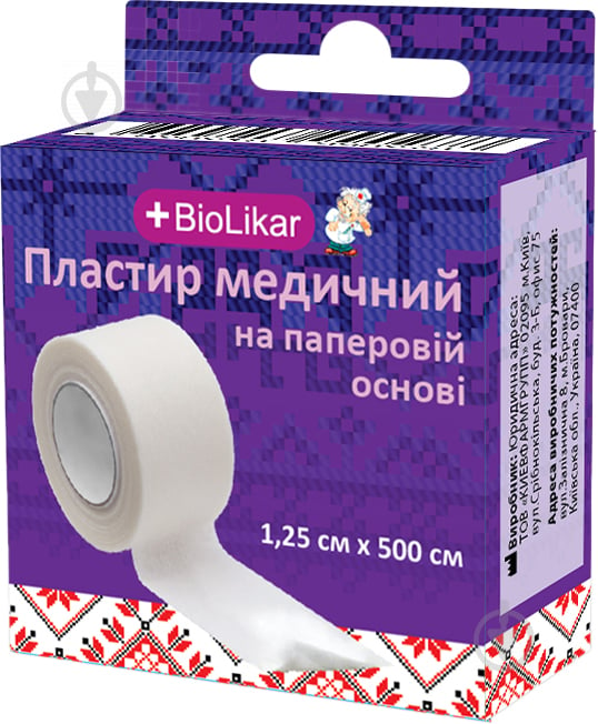 Пластир BioLikar медичний на паперовій основі 1,25 х 500 см стерильні - фото 1