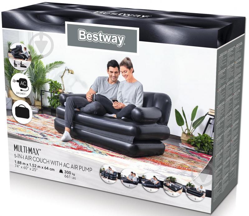 Диван Bestway Multi Max Comfort Quest 188х152 см трансформер надувной с электронасосом черный - фото 8