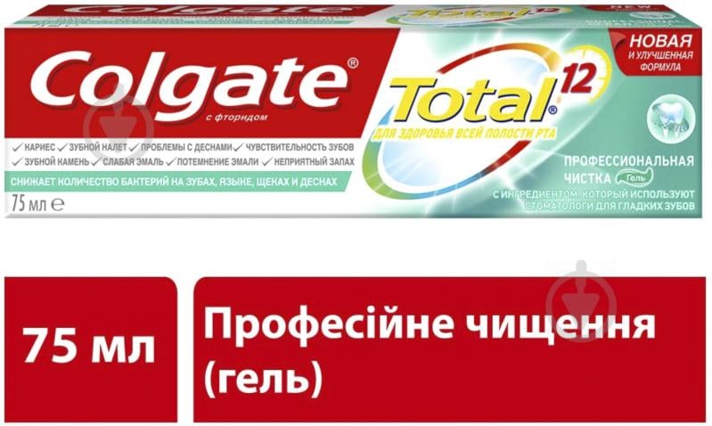 Зубна паста Colgate Total 12 Професійне чищення (гель) комплексна антибактеріальна 75 мл - фото 1