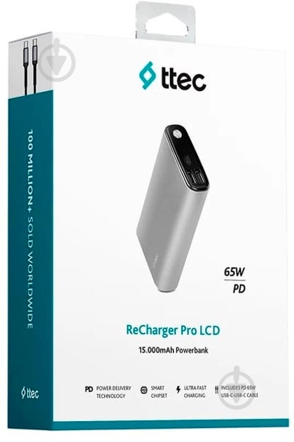 Повербанк Ttec ReCharger Pro LCD PD 15000 mAh space gray (2BB216UG) - фото 6 Повербанк Ttec ReCharger Pro LCD PD 15000 mAh space gray (2BB216UG) - фото 6