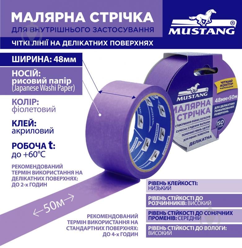 Лента малярная Mustang Delicate рисовая фиолетовая 48 мм x 50 м - фото 4