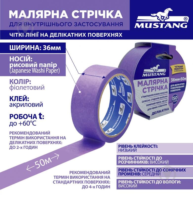 Стрічка малярна Mustang Delicate рисова фіолетова 36 мм x 50 м - фото 4