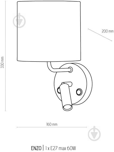 Бра TK Lighting ENZO 1xLED 1x60 Вт E27 хром/білий 4233 - фото 2