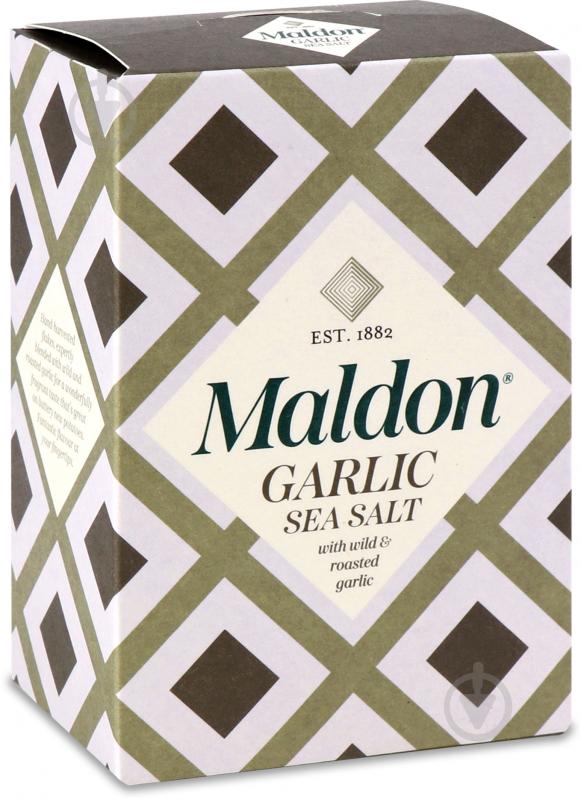 Сіль харчова пластівцями з часником 100 г Maldon Salt T5334 - фото 1 Сіль харчова пластівцями з часником 100 г Maldon Salt T5334 - фото 1