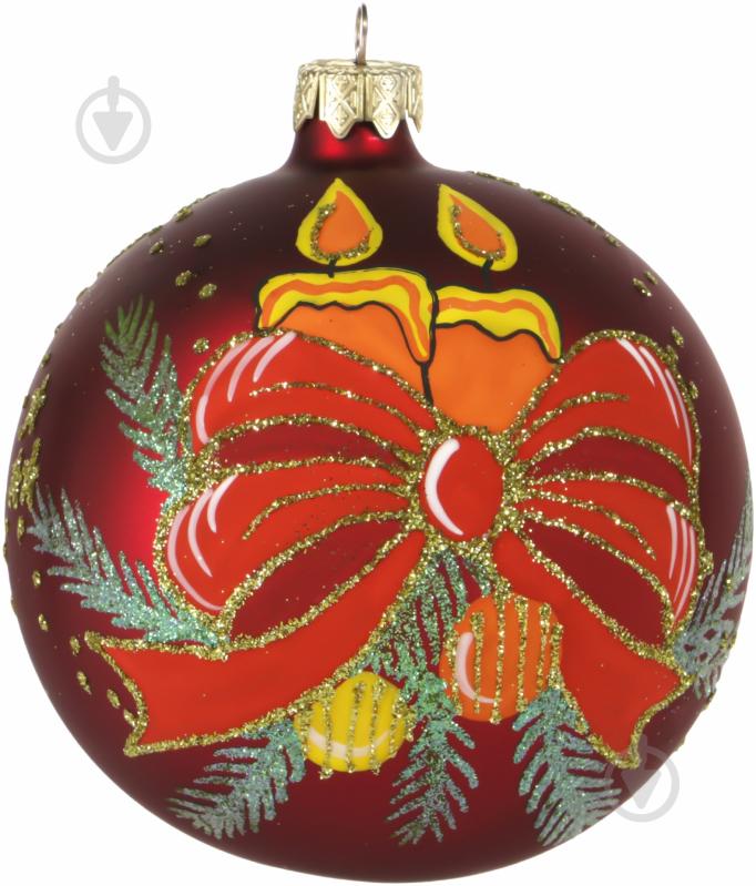 Шар стеклянный d100 4867 100 мм красный с рисунком 4867 - фото 1
