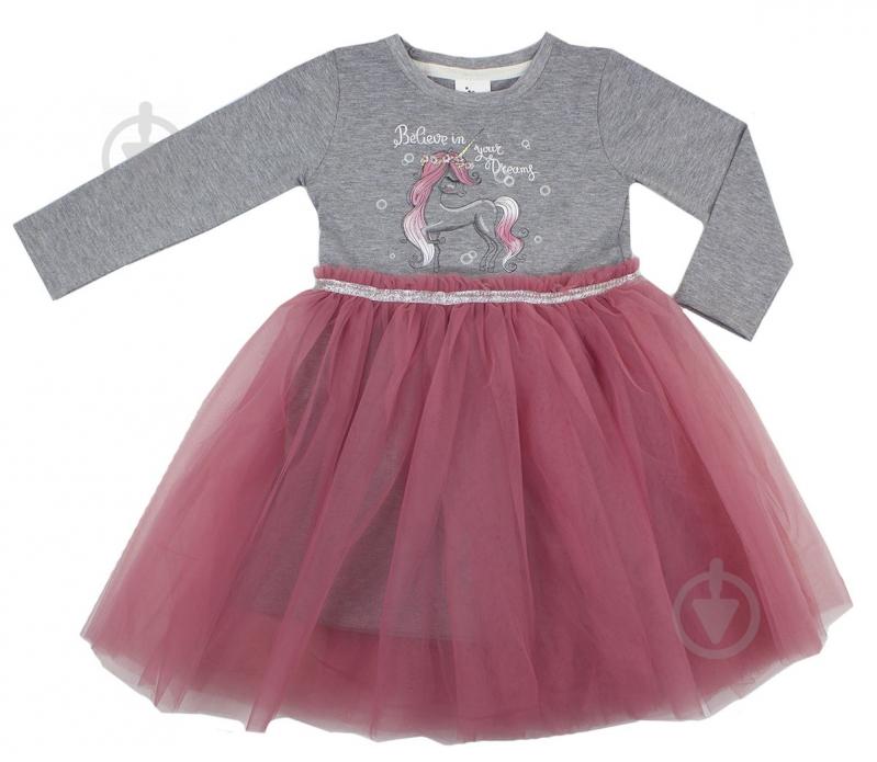 Платье Luna Kids с фатином р.122 серый меланж/розовый - фото 1