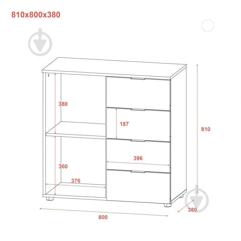 Комод Doros Рон 1 800x810x380 мм белый/белый - фото 6