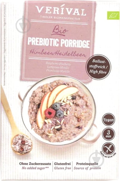 Крупа вівсяна Verival з пребіотиком, малиною та чорницею органічна 350 г - фото 1