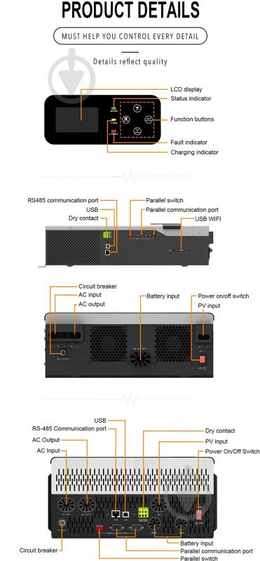 Інвертор Must автономний сонячний Must 5200W 48V 80A PV18-5248PRO - фото 2