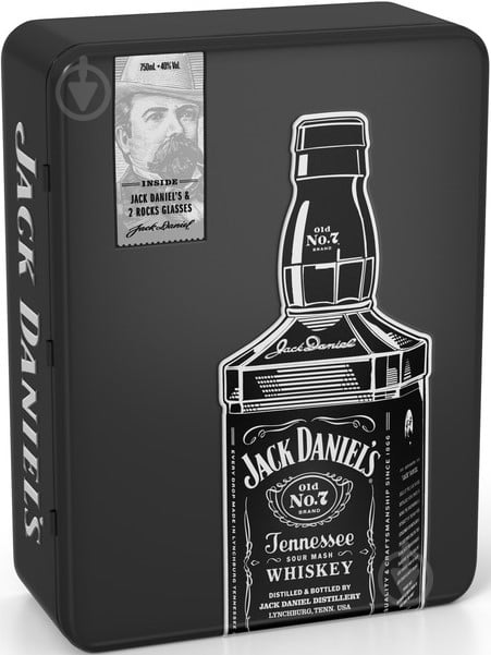 Виски Jack Daniel's в металлической коробке с 2-мя стаканами 0,7 л - фото 1