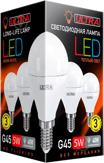 Лампа світлодіодна Ultra LED 5 Вт G45 матова E14 180-265 В 3000 К U LED G45 5W E14 3000K - фото 2