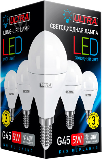 Лампа світлодіодна Ultra LED 5 Вт G45 матова E14 180-265 В 4000 К U LED G45 5W E14 4000K - фото 2