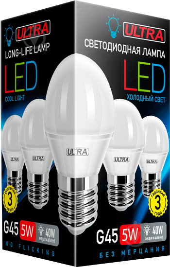 Лампа светодиодная Ultra LED 5 Вт G45 матовая E27 180-265 В 4000 К U LED G45 5W E27 4000K - фото 2