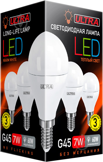 Лампа світлодіодна Ultra LED 7 Вт G45 матова E14 180-265 В 3000 К U LED G45 7W E14 3000K - фото 2