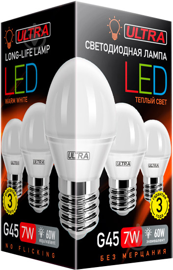 Лампа світлодіодна Ultra LED 7 Вт G45 матова E27 180-265 В 3000 К U LED G45 7W E27 3000K - фото 2