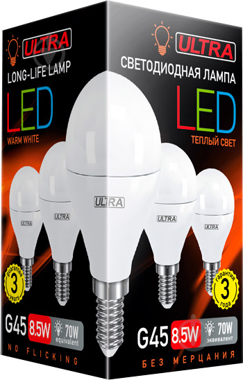 Лампа світлодіодна Ultra LED 8,5 Вт G45 матова E14 180-265 В 3000 К U LED G45 8,5W E14 3000K - фото 2