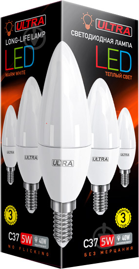 Лампа светодиодная Ultra LED 5 Вт C37 матовая E14 180-265 В 3000 К U LED С37 5W E14 3000K - фото 2