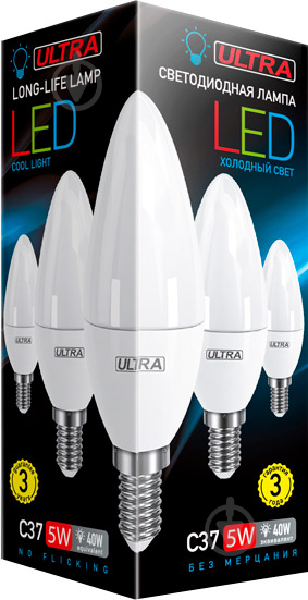 Лампа світлодіодна Ultra LED 5 Вт C37 матова E14 180-265 В 4000 К U LED С37 5W E14 4000K - фото 2