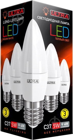 Лампа світлодіодна Ultra LED 5 Вт C37 матова E27 180-265 В 3000 К U LED С37 5W E27 3000K - фото 2