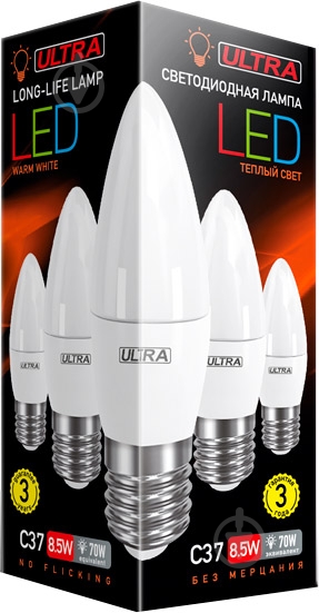 Лампа світлодіодна Ultra LED 8,5 Вт C37 матова E27 180-265 В 3000 К U LED С37 8,5W E27 3000K - фото 2