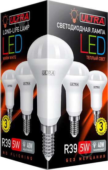 Лампа светодиодная Ultra LED 5 Вт R39 матовая E14 180-265 В 3000 К U LED R39 5W E14 3000K - фото 2