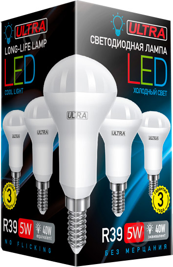 Лампа світлодіодна Ultra LED 5 Вт R39 матова E14 180-265 В 4000 К U LED R39 5W E14 4000K - фото 2