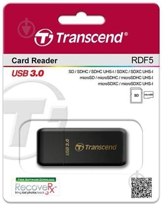 Кардридер Transcend USB 3.0 black (TS-RDF5K) - фото 2