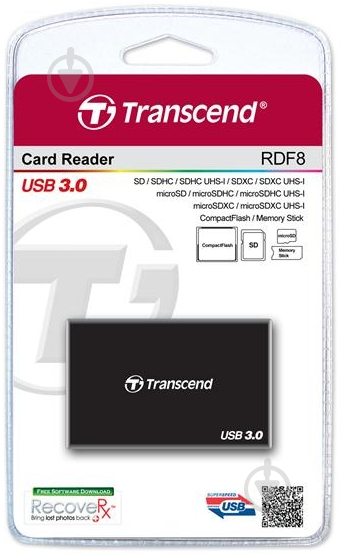 Кардридер Transcend USB 3.0 black (TS-RDF8K) - фото 2