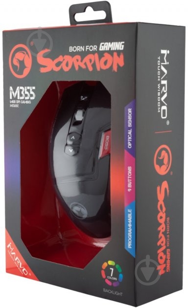 Миша Marvo M355 7colors-LED USB Black (M355) - фото 5