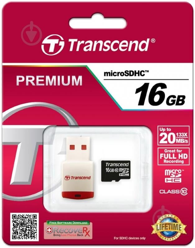Карта пам'яті Transcend MicroSDHC 16GB (TS16GUSDHC10-P3) - фото 1