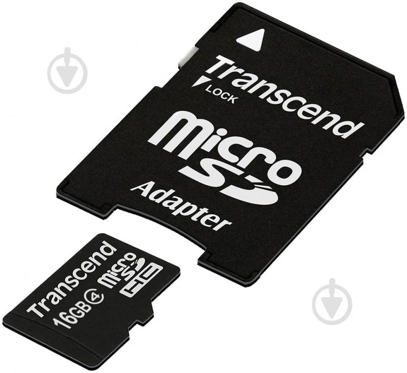 Карта памяти Transcend MicroSDHC 16GB + SD adapter (TS16GUSDHC4) - фото 1