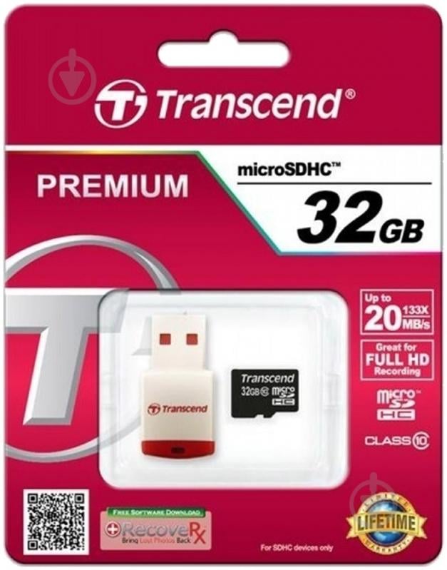 Карта памяти Transcend MicroSDHC 32GB + USB reader (TS32GUSDHC10-P3) - фото 1 Карта памяти Transcend MicroSDHC 32GB + USB reader (TS32GUSDHC10-P3) - фото 1