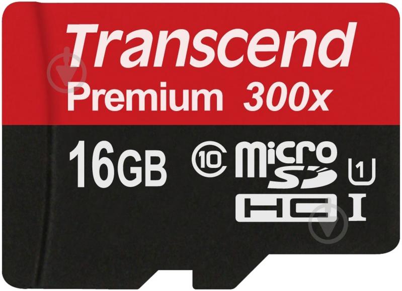 Карта пам'яті Transcend Premium microSDHC 16GB Class 10 UHS-I R45MB/s (TS16GUSDCU1) - фото 1