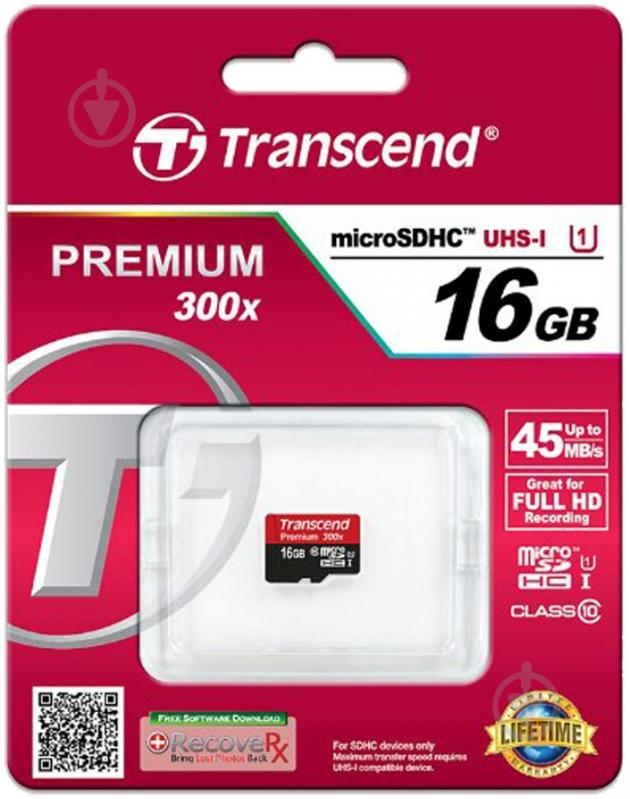 Карта пам'яті Transcend Premium microSDHC 16GB Class 10 UHS-I R45MB/s (TS16GUSDCU1) - фото 3