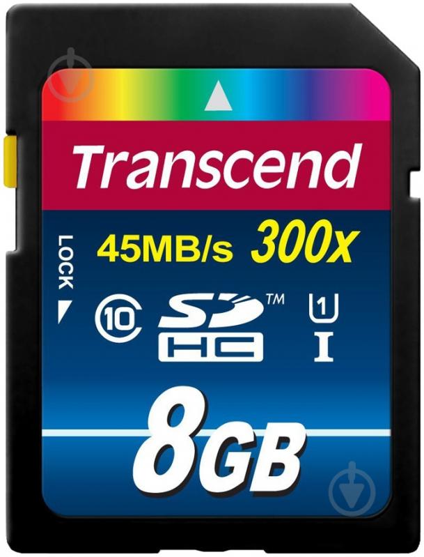 Карта памяти Transcend Premium SDHC 8GB Class 10 UHS-I R45MB/s (TS8GSDU1) - фото 1