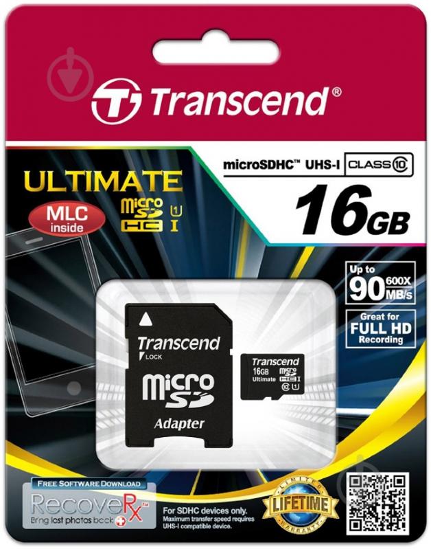 Карта памяти Transcend Ultimate micro SDHC 16GB Class 10 UHS-I R90MB/s (TS16GUSDHC10U1) - фото 2