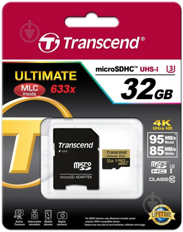 Карта памяти Transcend Ultimate micro SDHC 32GB Class 10 UHS-I U3 R95/W85MB/s 4K Video (TS32GUSDU3) - фото 2