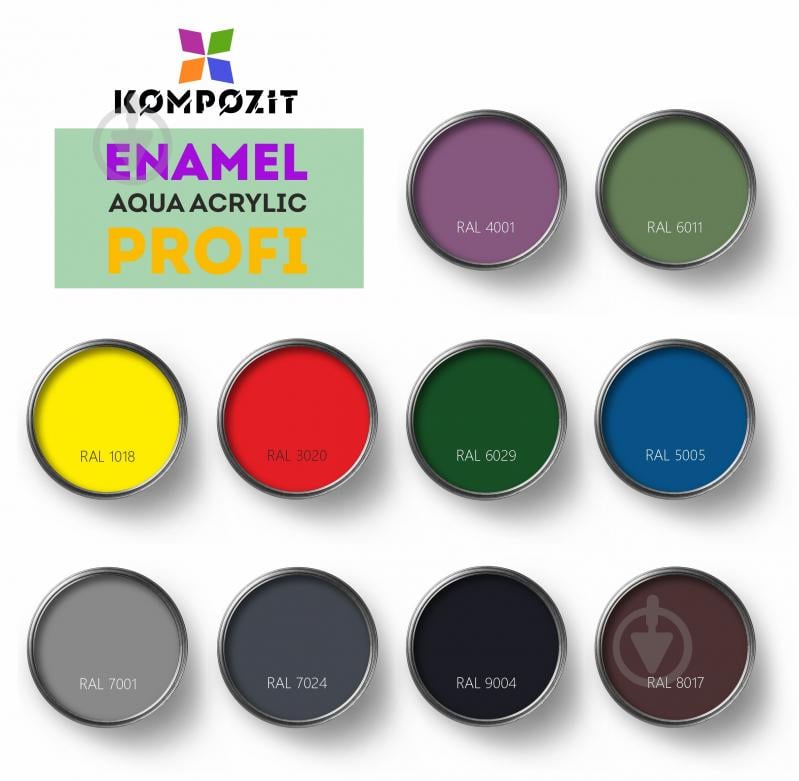 Эмаль Kompozit акриловая Profi RAL 1018 шелковистый мат 0,7 л - фото 2 Эмаль Kompozit акриловая Profi RAL 1018 шелковистый мат 0,7 л - фото 2