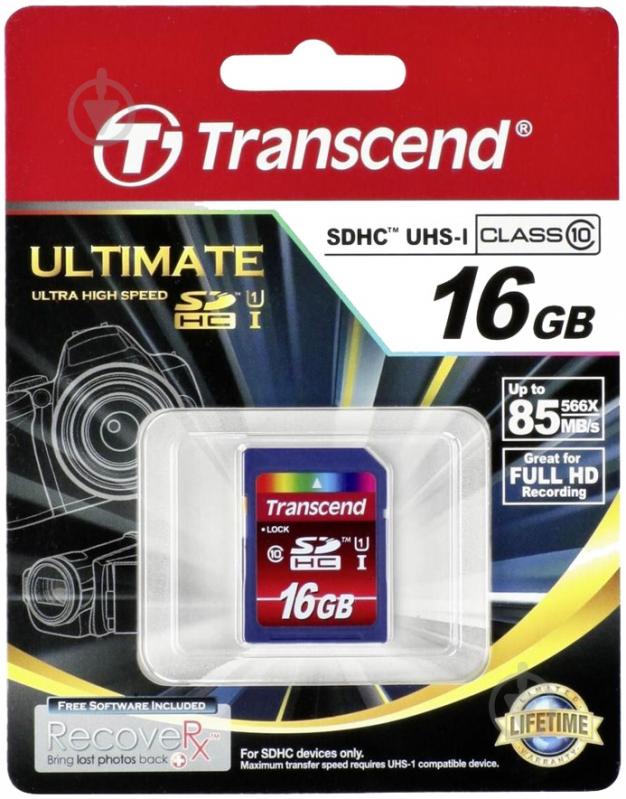 Карта памяти Transcend Ultimate SDHC 16GB Class 10 UHS-I R90MB/s (TS16GSDHC10U1) - фото 2