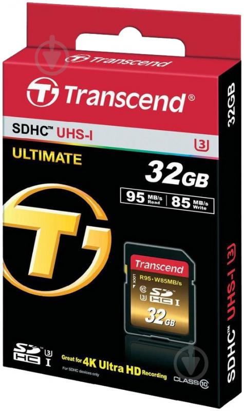 Карта памяти Transcend Ultimate SDHC 32GB Class 10 UHS-I U3 R95/W85MB/s 4K Video (TS32GSDU3X) - фото 2