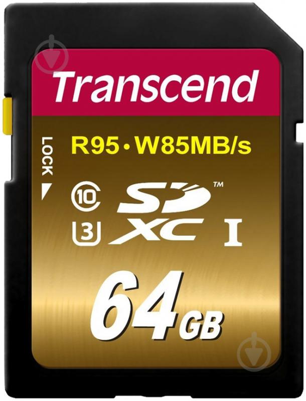 Карта памяти Transcend Ultimate SDXC 64GB Class 10 UHS-I U3 R95/W85MB/s 4K Video (TS64GSDU3X) - фото 1